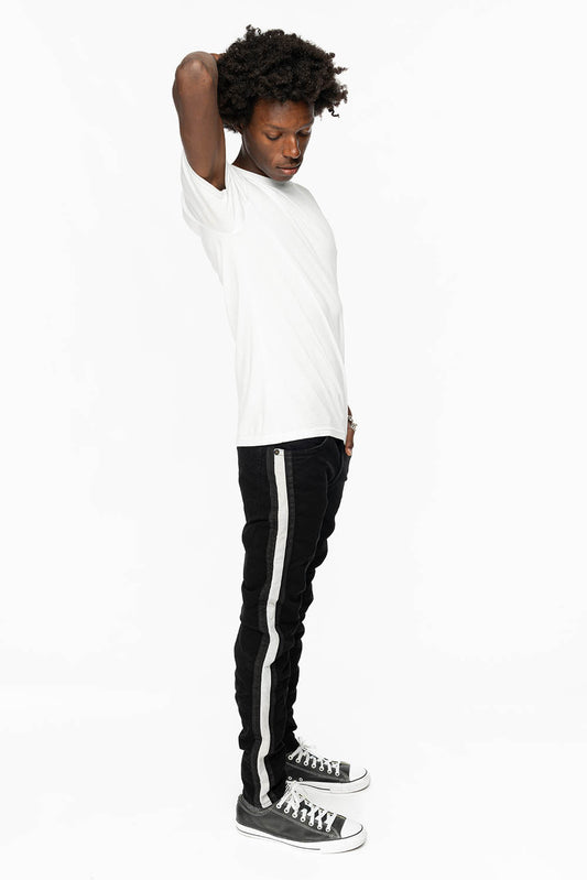 SKINNY MENS JEANS IN BLACK WHITE STRIPE