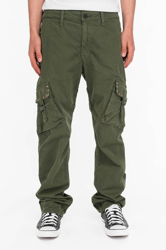 ROBINS NEW MILITARY STYLE CARGO PANTS IN GREEN ARMY WITH STUDS AND CRYSTALS