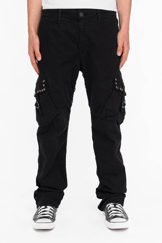 ROBINS NEW MILITARY STYLE CARGO PANTS IN BLACK WITH STUDS AND CRYSTALS