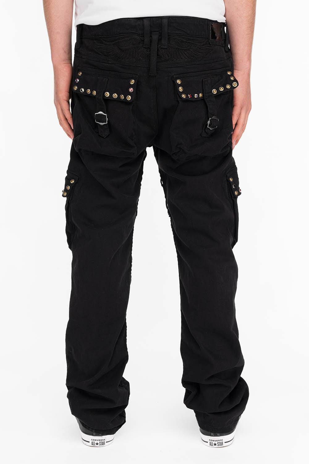 ROBINS NEW MILITARY STYLE CARGO PANTS IN BLACK WITH STUDS AND CRYSTALS –  Robin's Jean