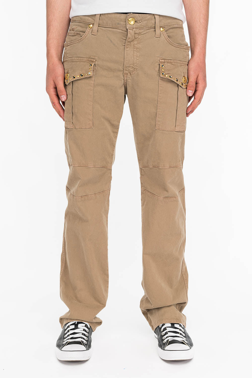 BOMBER POCKET PANTS WITH CRYSTALS IN BEIGE