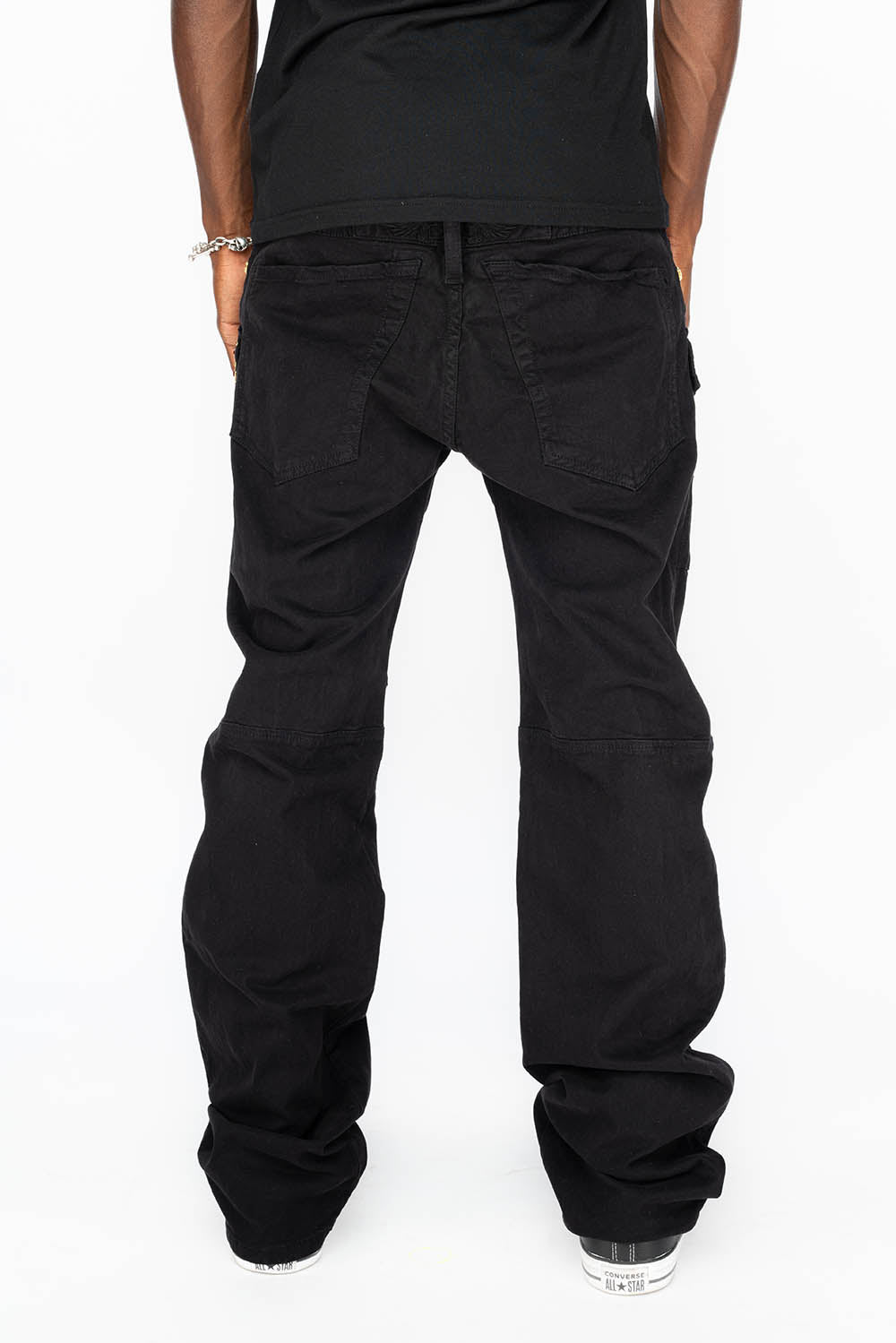 BOMBER POCKET PANTS WITH CRYSTALS IN BLACK