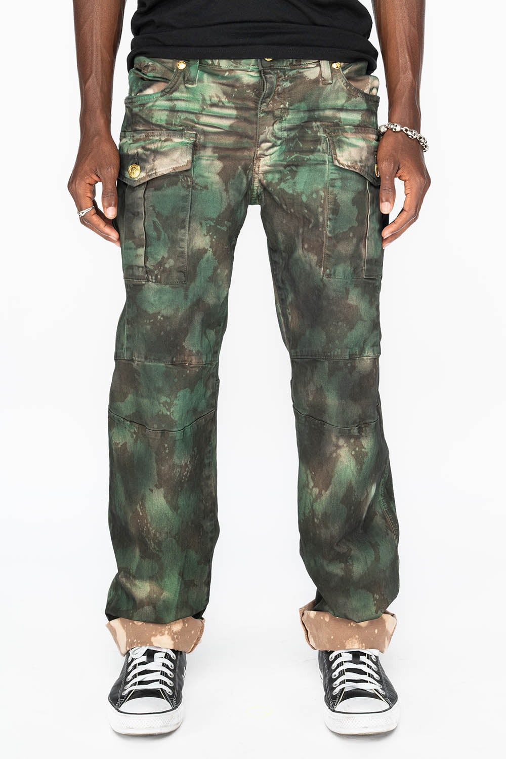 BOMBER POCKET PANTS IN TIE DYE CAMO GREEN