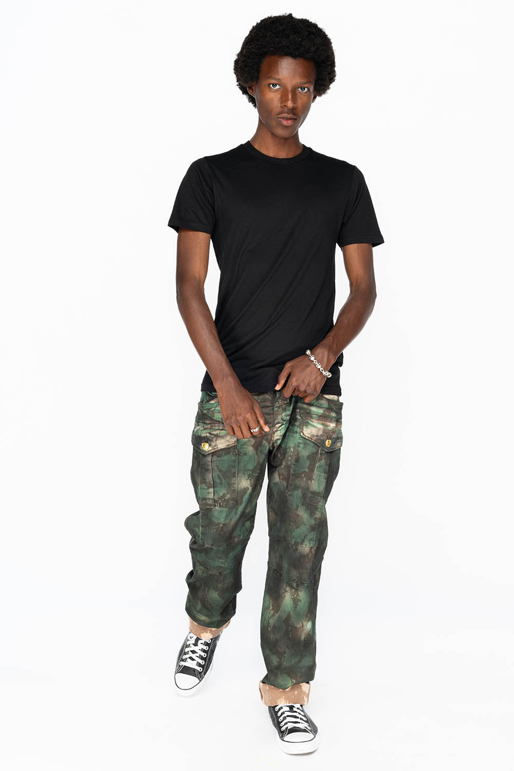 BOMBER POCKET PANTS IN TIE DYE CAMO GREEN