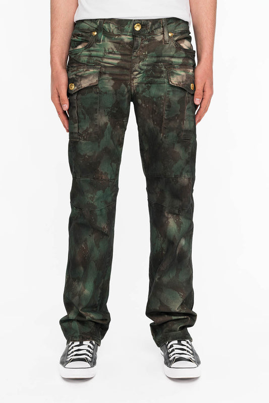 BOMBER POCKET PANTS IN TIE DYE CAMO GREEN