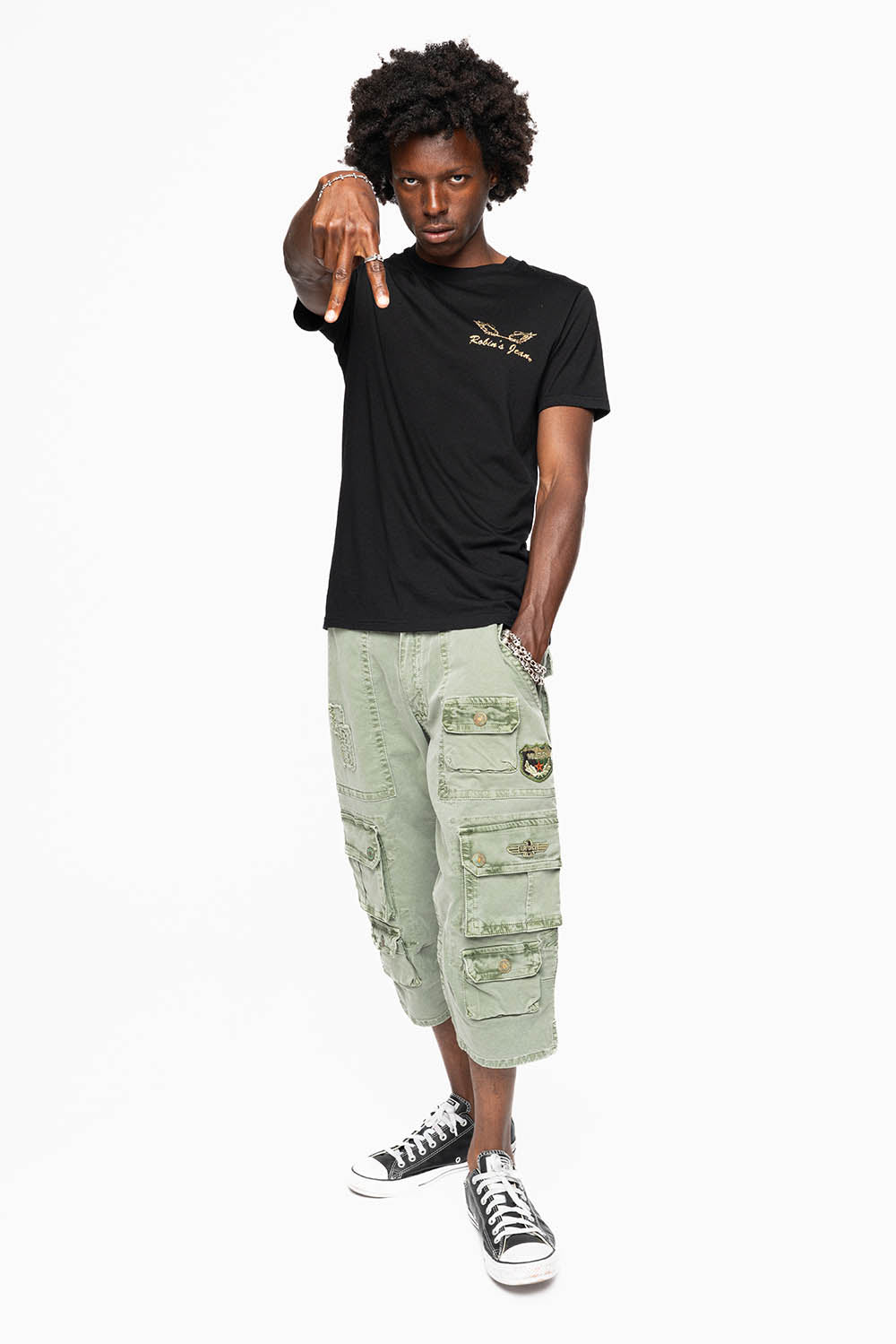 ORIGINAL ROBIN’S JEAN CALL OF DUTY CARGO SHORT IN GREEN ARMY