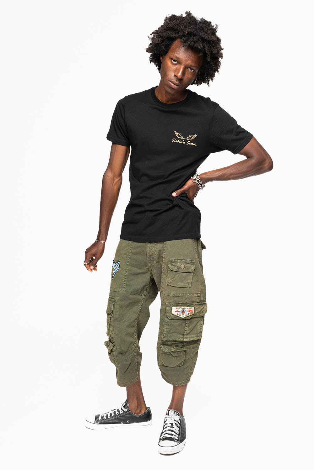ORIGINAL ROBIN’S JEAN CALL OF DUTY CARGO SHORT IN GREEN ARMY WITH PATCHES