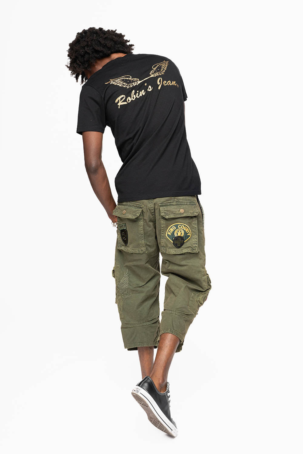 ORIGINAL ROBIN’S JEAN CALL OF DUTY CARGO SHORT IN GREEN ARMY WITH PATCHES