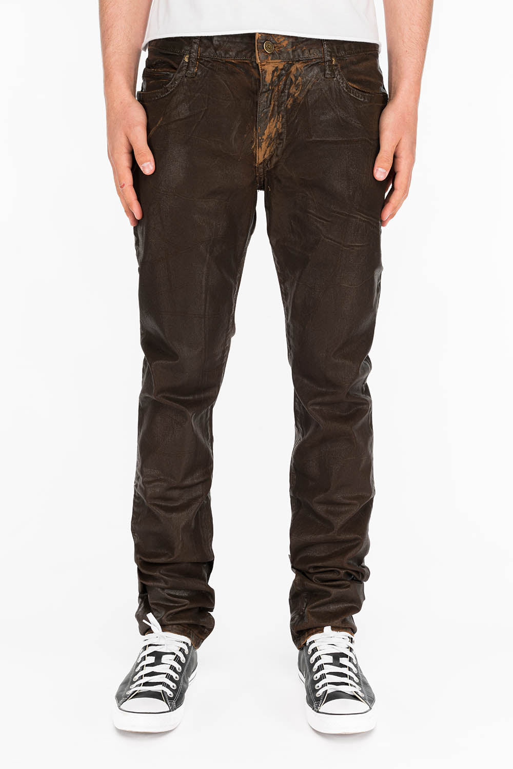 CLASSIC MENS 5 POCKET SLIM JEANS IN CUIR BROWN