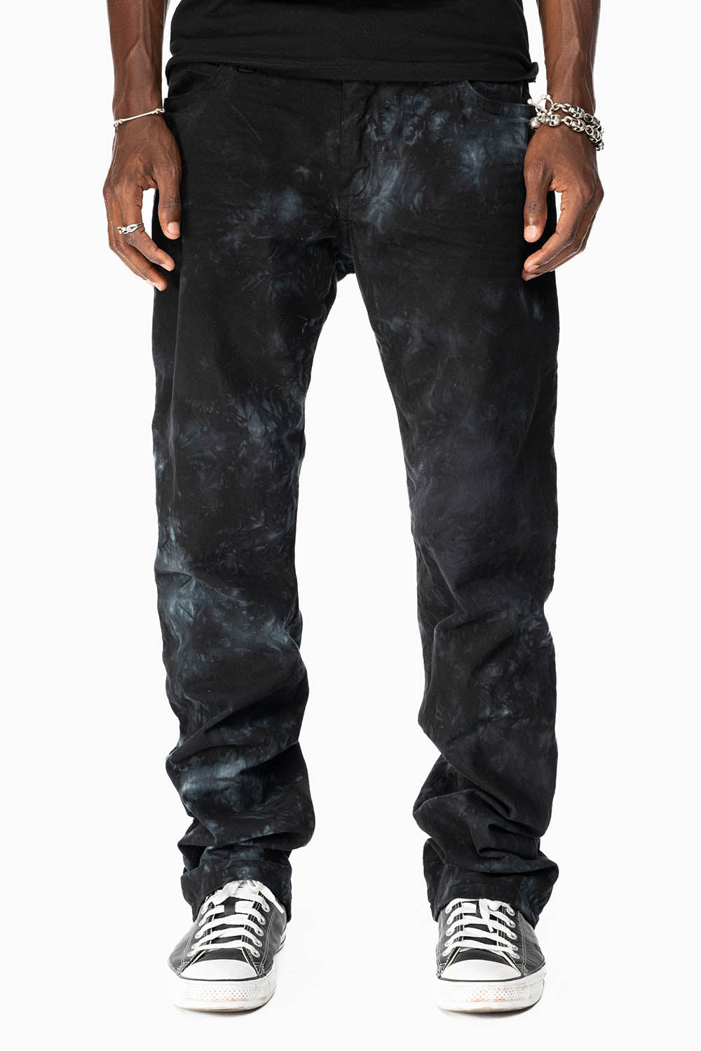 CLASSIC STRAIGHT LEG JEANS IN ASTRO BLACK WASH EMBELLISHED WITH BLK DIAMOND CRYSTALS