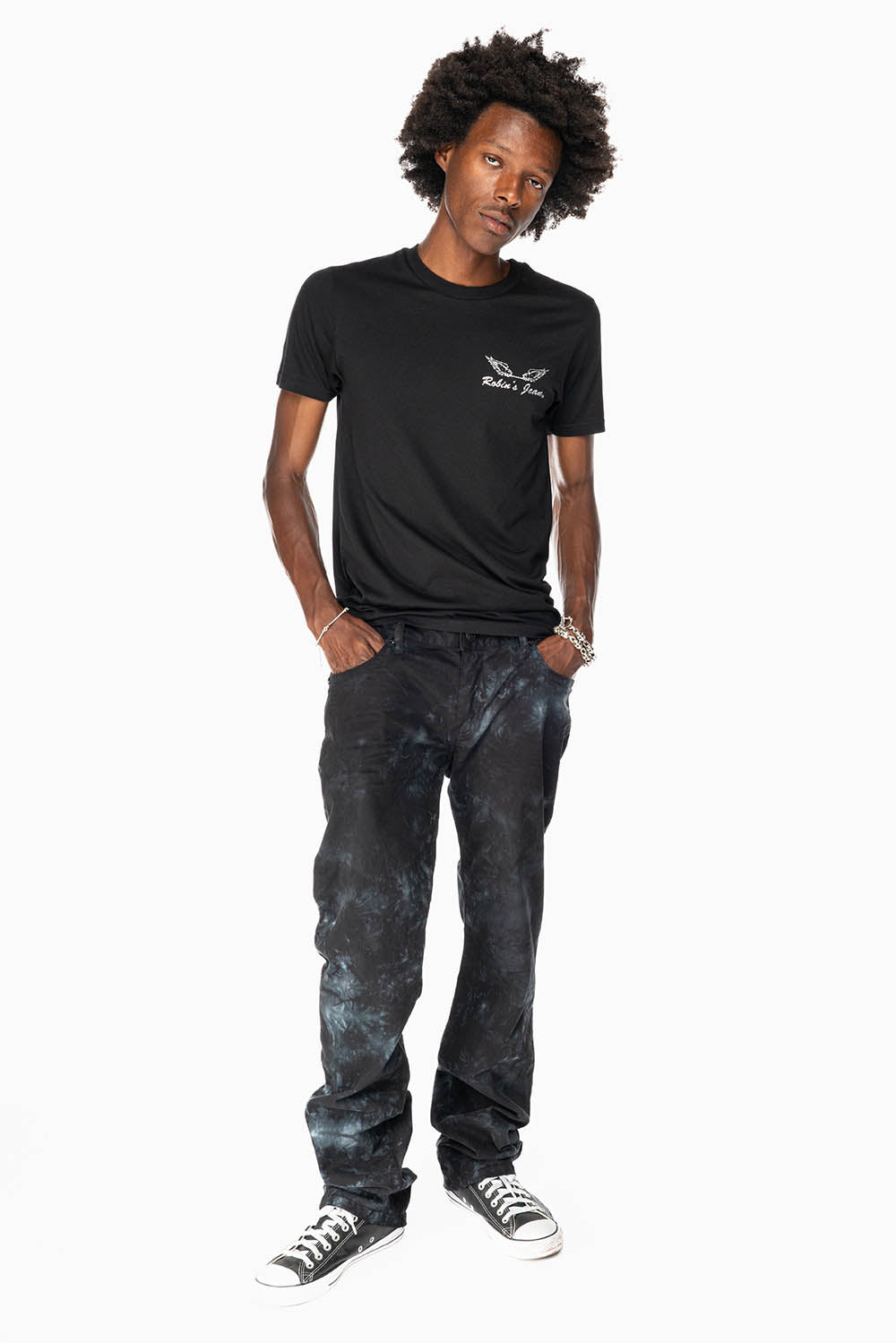 CLASSIC STRAIGHT LEG JEANS IN ASTRO BLACK WASH EMBELLISHED WITH BLK DIAMOND CRYSTALS