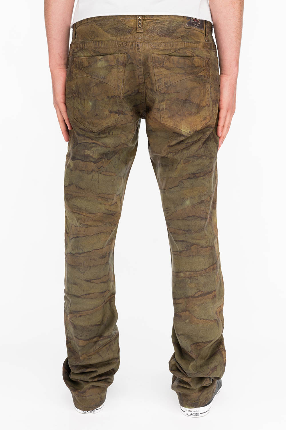 CLASSIC 5 POCKET STRAIGHT LEG JEANS IN MUD GREEN COATED