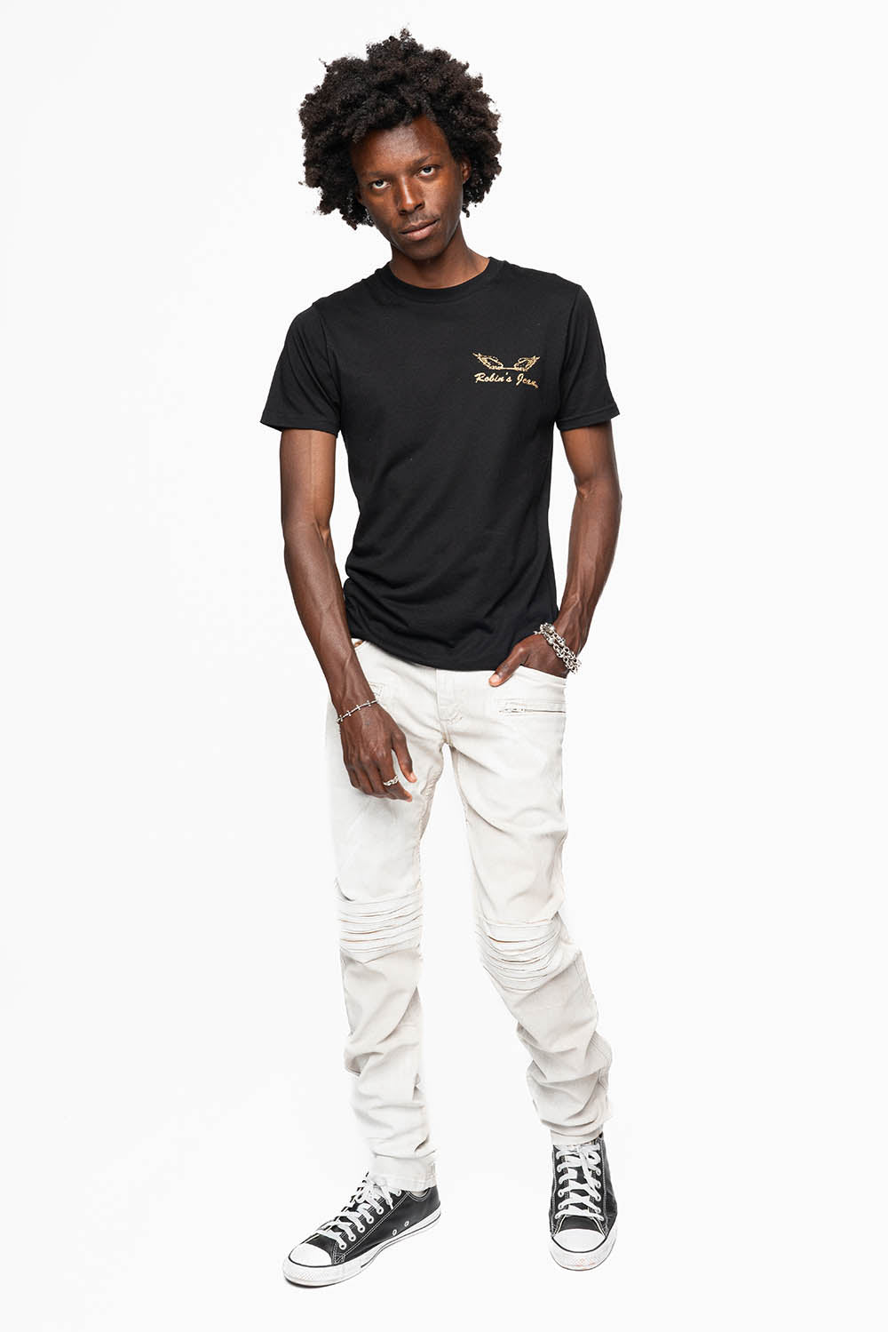 MENS MOTO BIKER JEANS IN COATED CUIR WHITE WASH