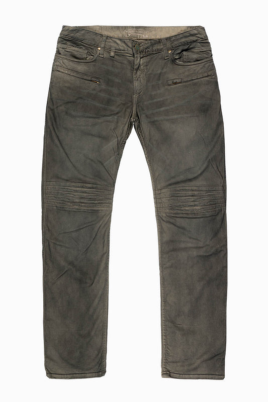 MENS MOTO BIKER JEANS IN KHAKI WASH