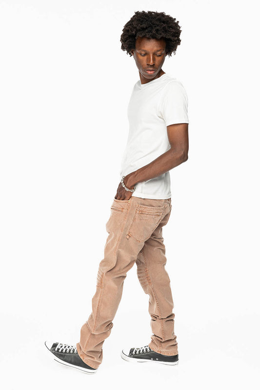 MENS MOTO BIKER JEANS IN KHAKI WASH
