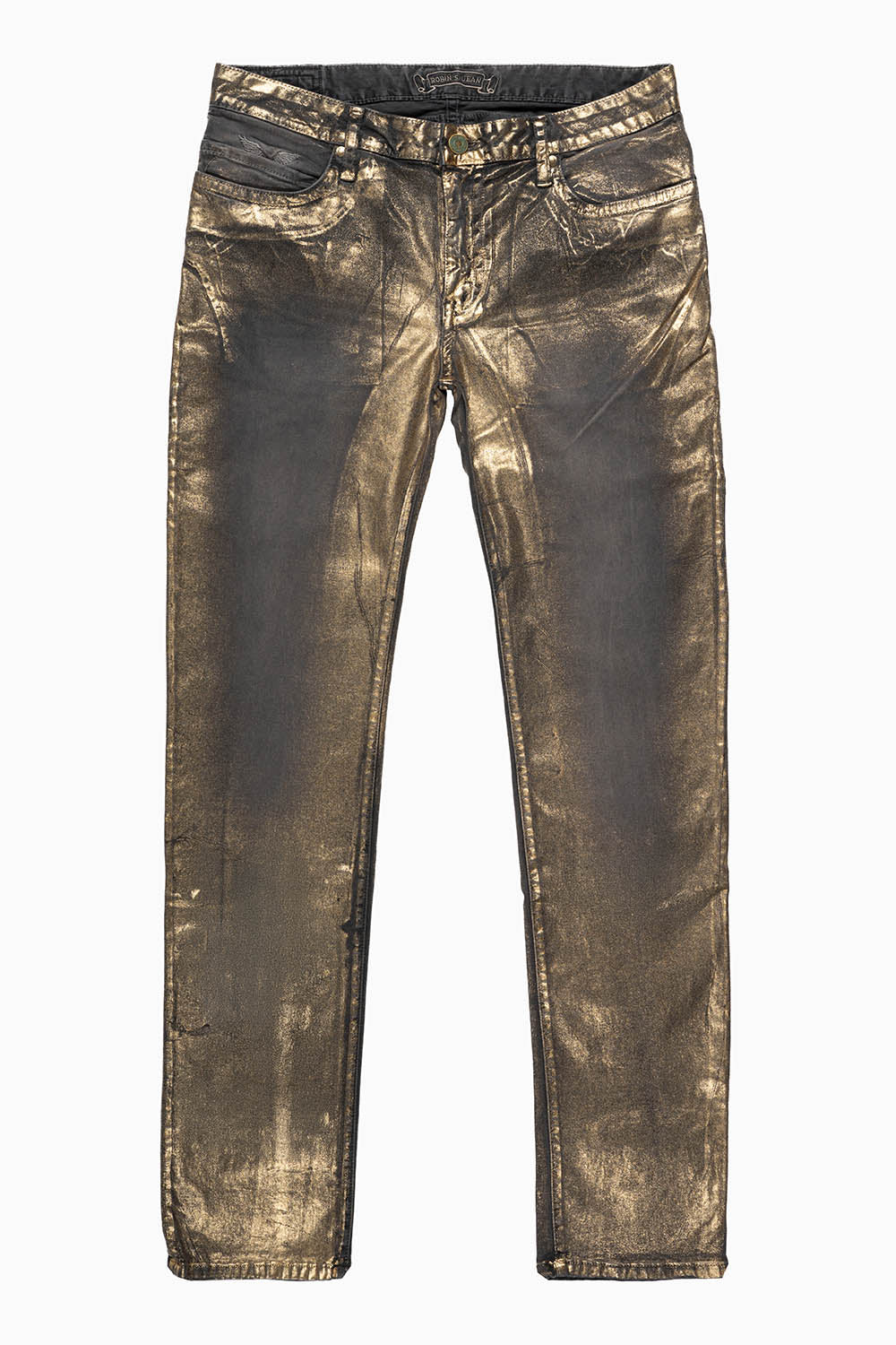 LONG FLAP SLIM FIT MENS JEANS  IN  CHARCOAL LISA GOLD WITH CRYSTALS