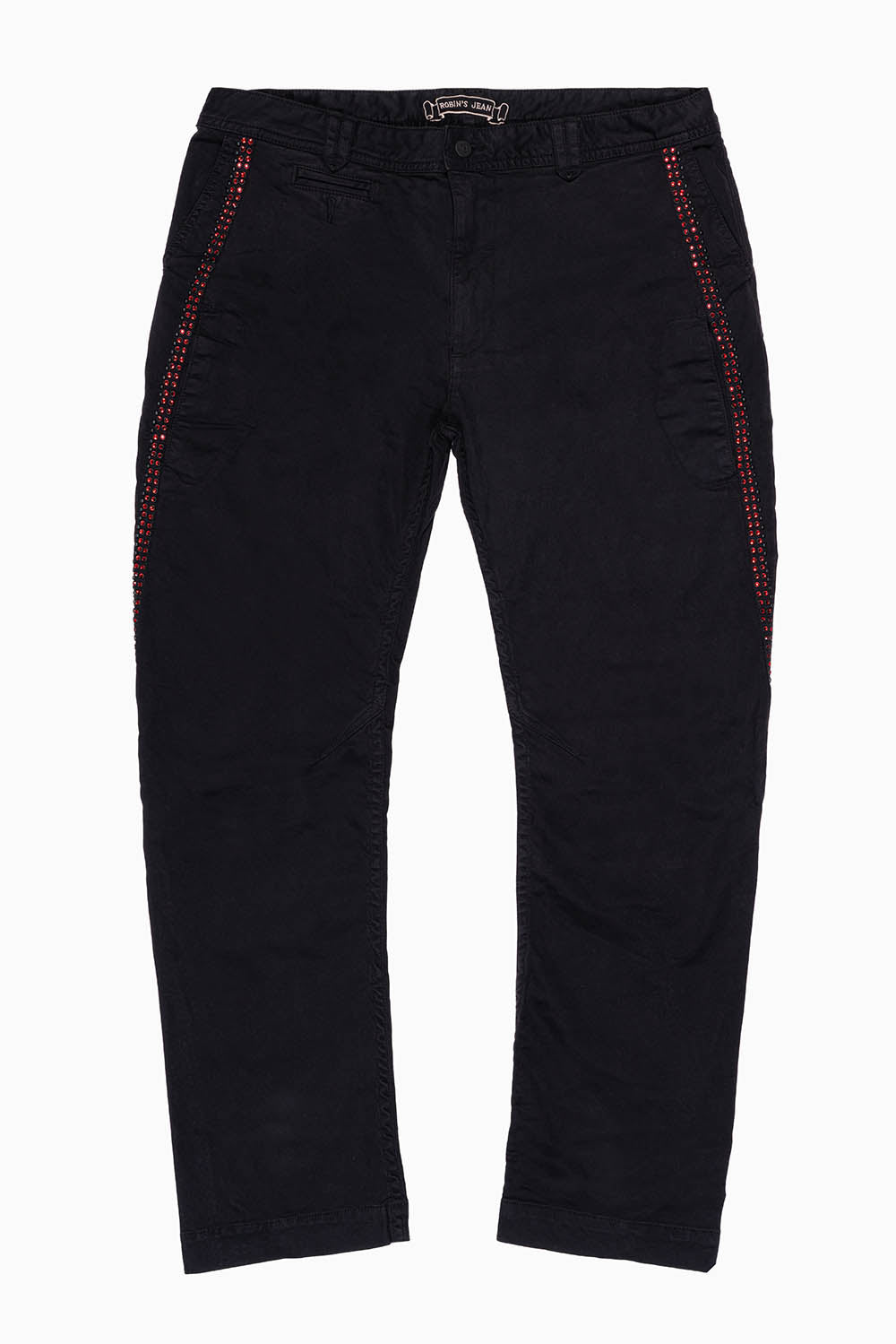 MENS CHINO PANTS WITH STUDS AND CRYSTALS IN PURE BLACK WASH