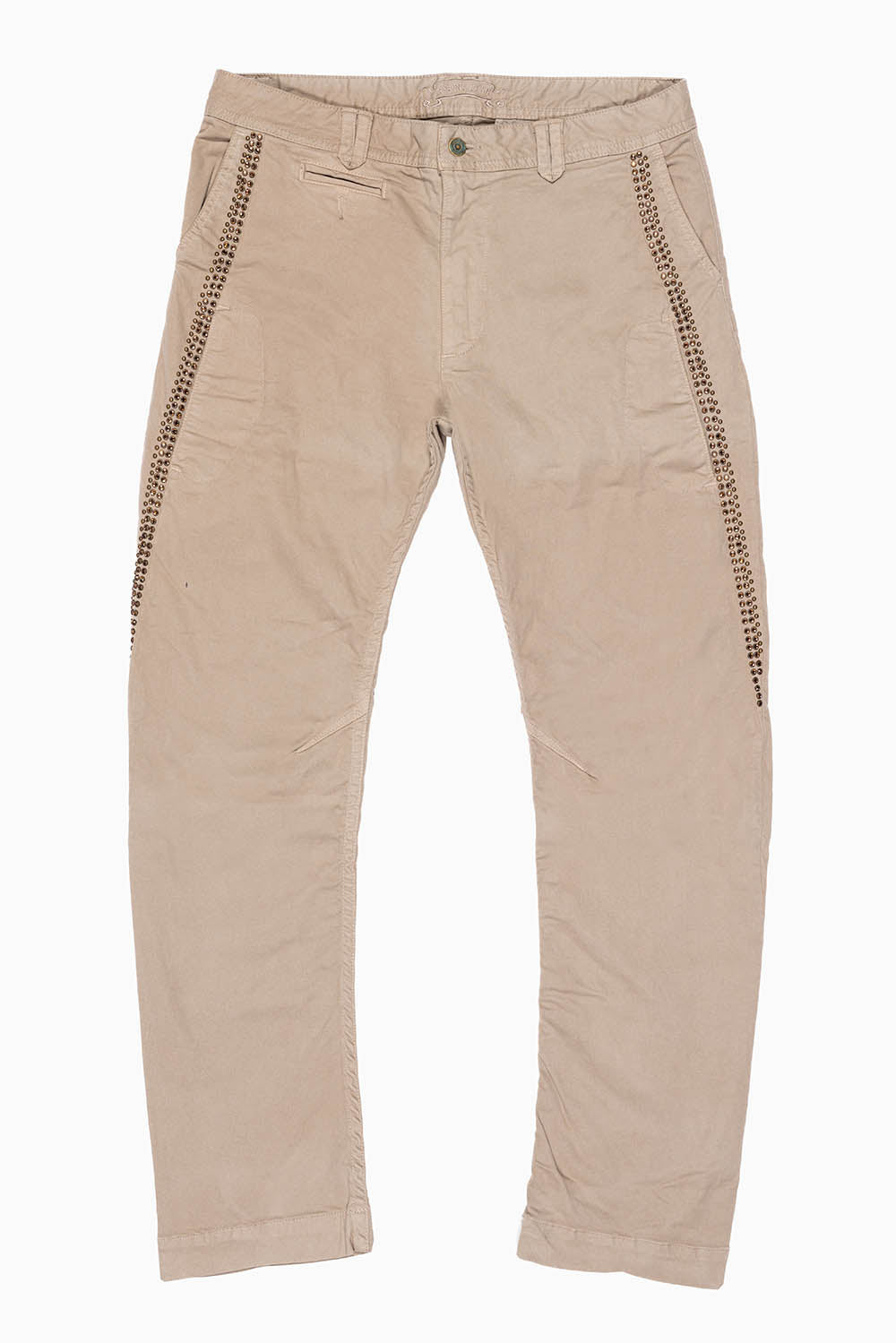 MENS CHINO PANTS WITH STUDS AND CRYSTALS IN KHAKI WASH