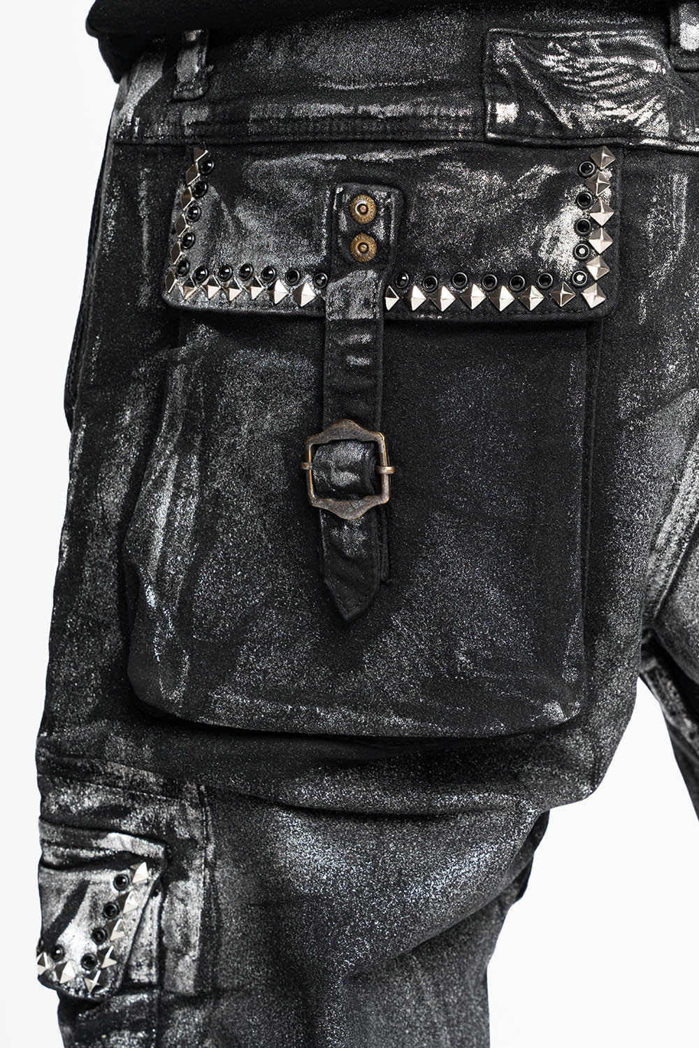 MENS PREDATOR CARGO PANTS IN DECAL SILVER EMBELLISHED WITH CRYSTALS AND STUDS