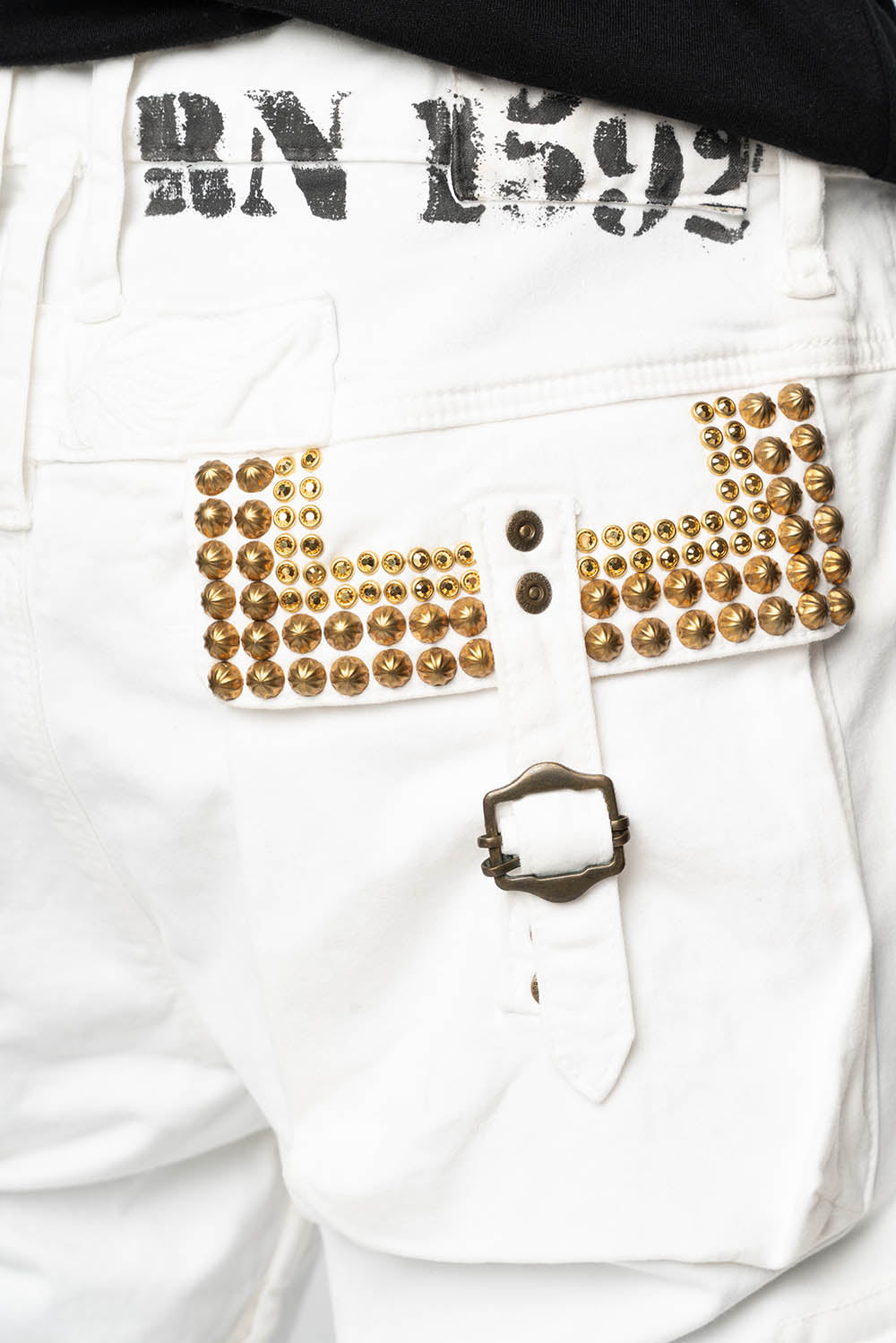 MENS PREDATOR CARGO PANTS IN WHITE EMBELLISHED WITH CRYSTALS AND STUDS