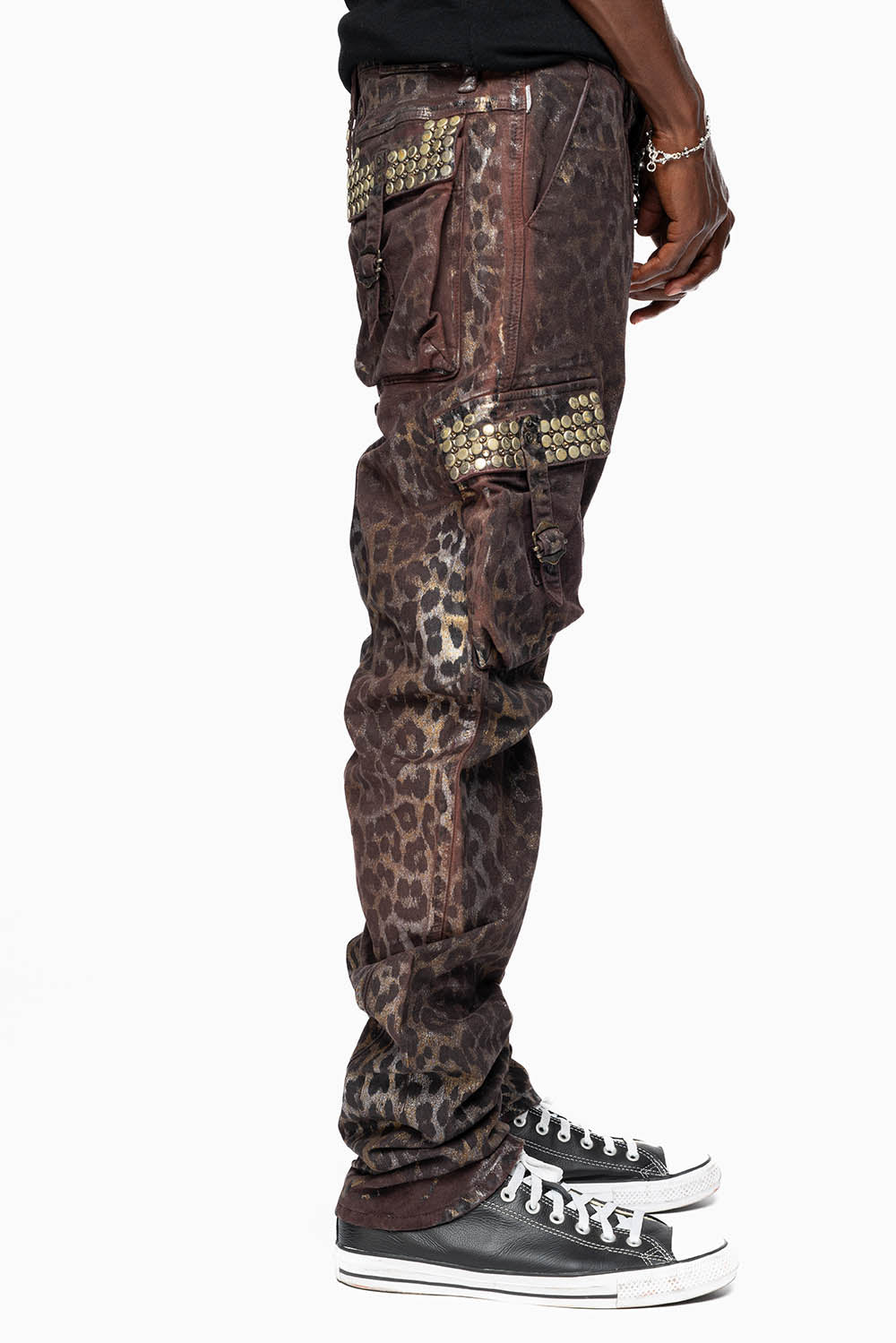 MENS PREDATOR CARGO PANTS IN MANDELA BROWN EMBELLISHED WITH CRYSTALS AND STUDS