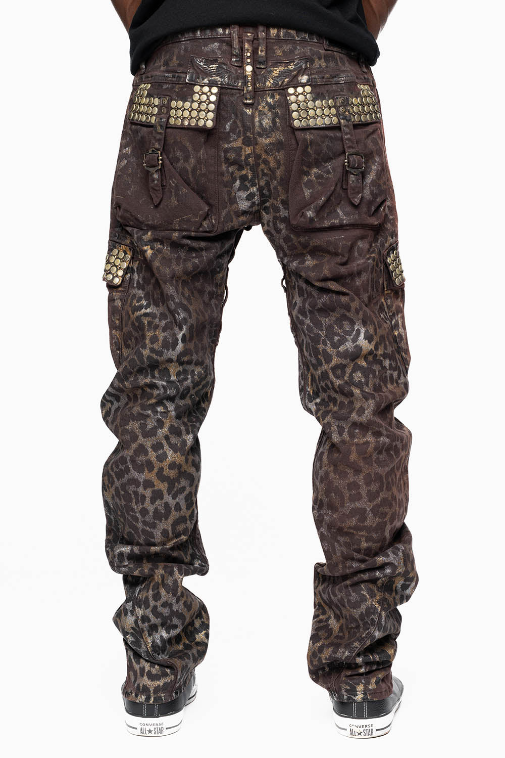 MENS PREDATOR CARGO PANTS IN MANDELA BROWN EMBELLISHED WITH CRYSTALS AND STUDS