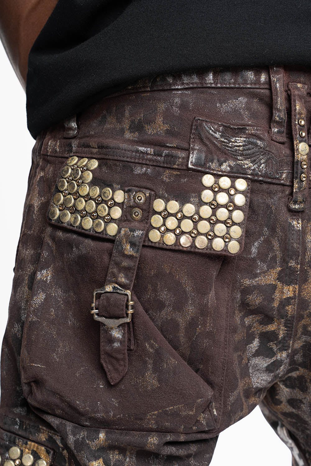 MENS PREDATOR CARGO PANTS IN MANDELA BROWN EMBELLISHED WITH CRYSTALS AND STUDS