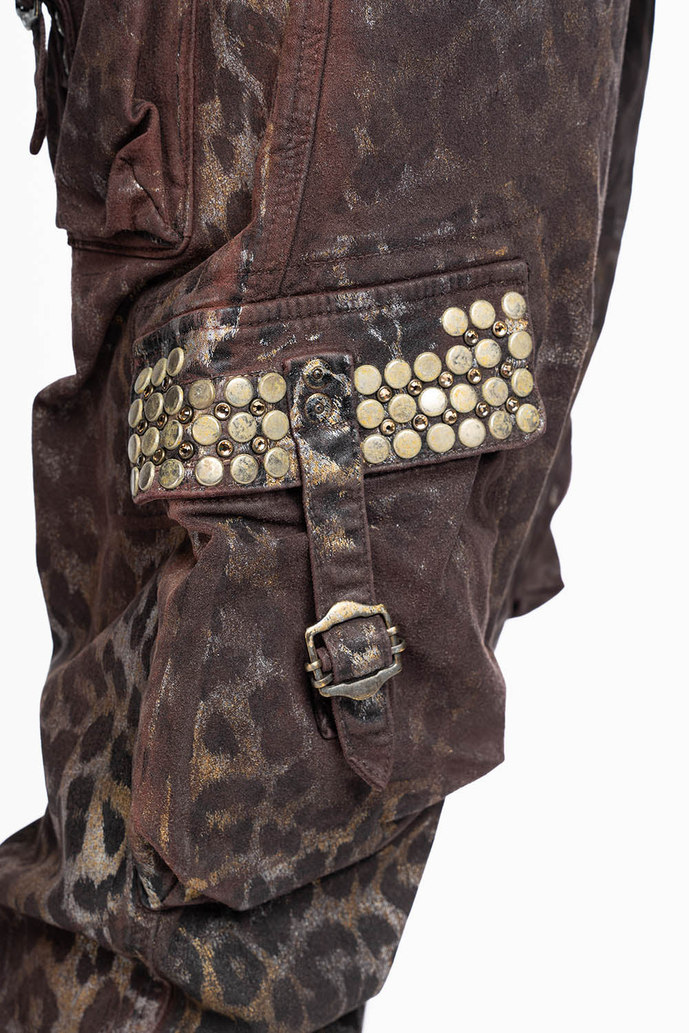 MENS PREDATOR CARGO PANTS IN MANDELA BROWN EMBELLISHED WITH CRYSTALS AND STUDS