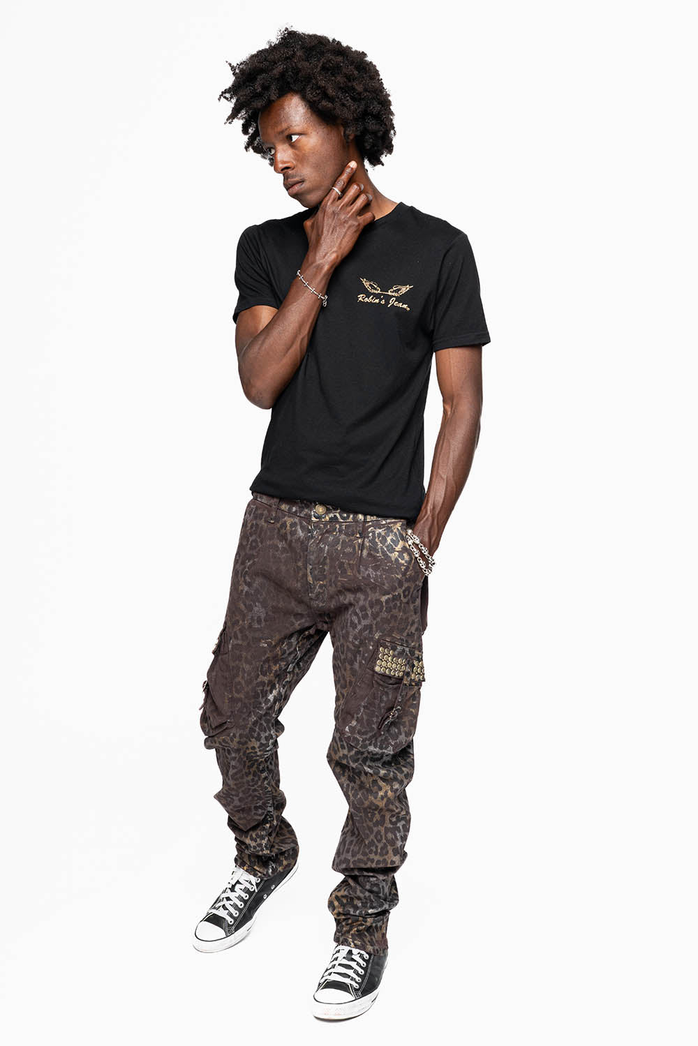 MENS PREDATOR CARGO PANTS IN MANDELA BROWN EMBELLISHED WITH CRYSTALS AND STUDS