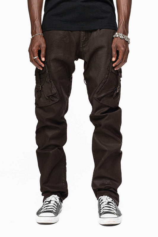 MENS PREDATOR CARGO PANTS IN COATED BROWN