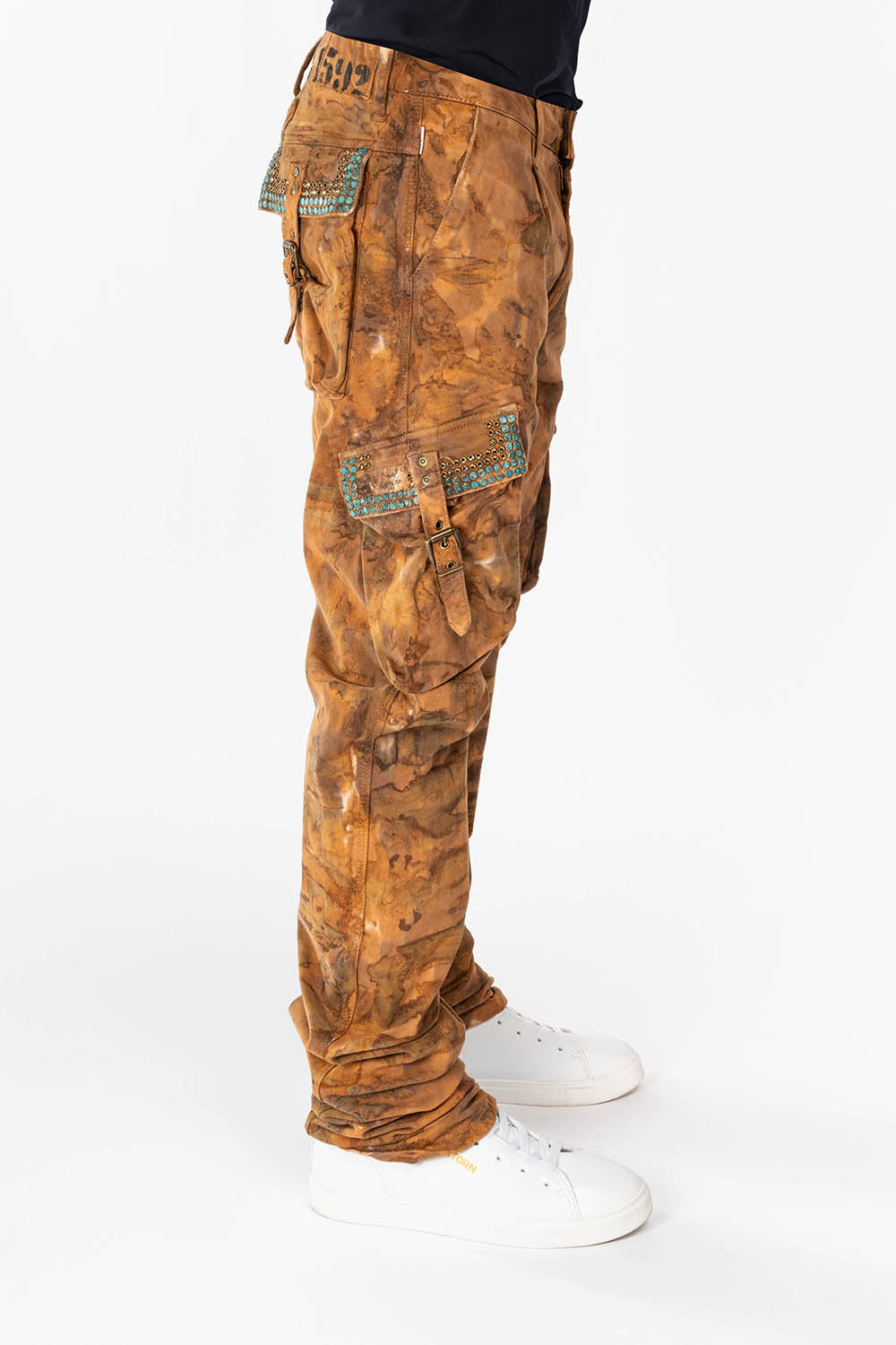 MENS PREDATOR CARGO PANTS WITH CRYSTALS IN MUD BROWN