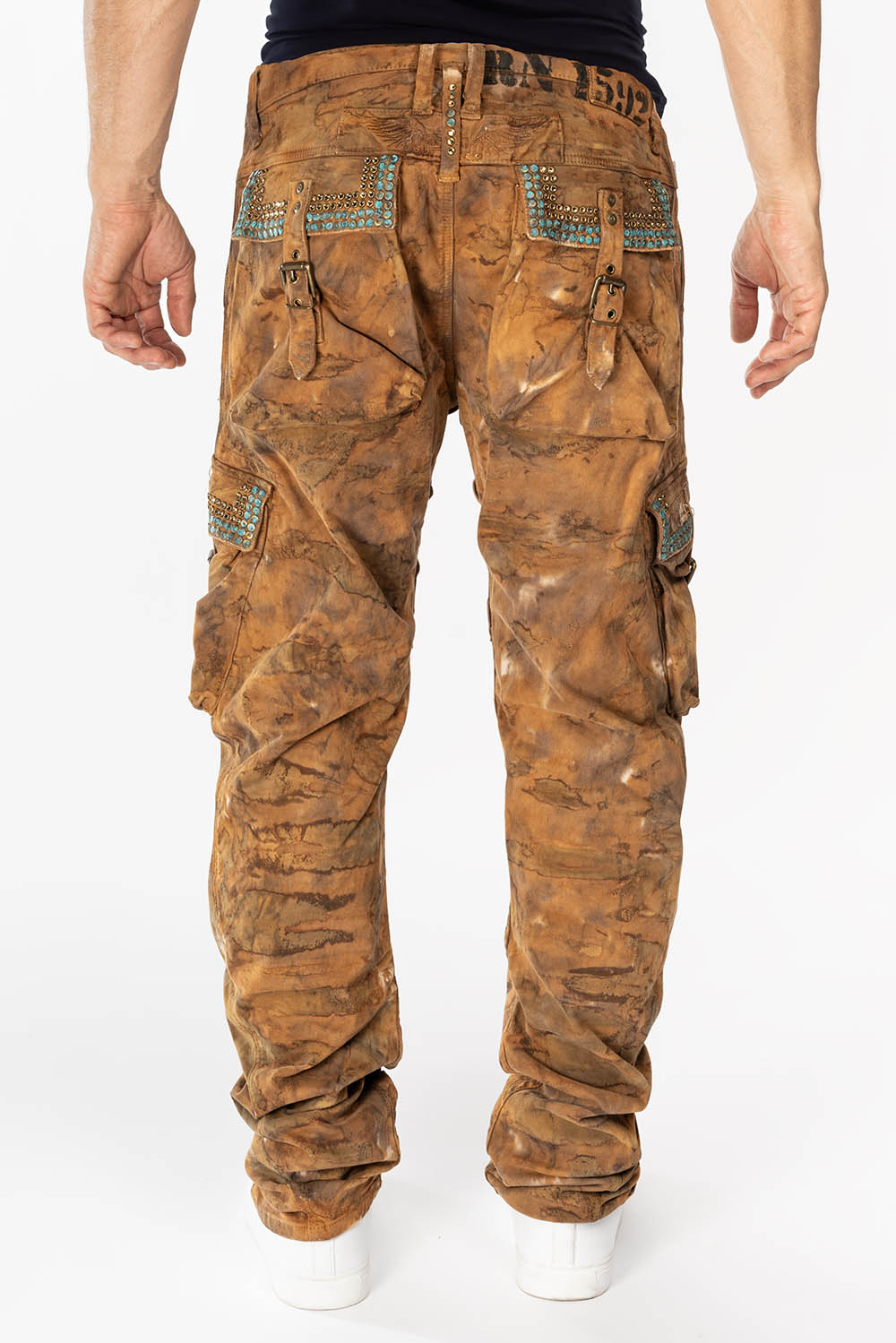 MENS PREDATOR CARGO PANTS WITH CRYSTALS IN MUD BROWN