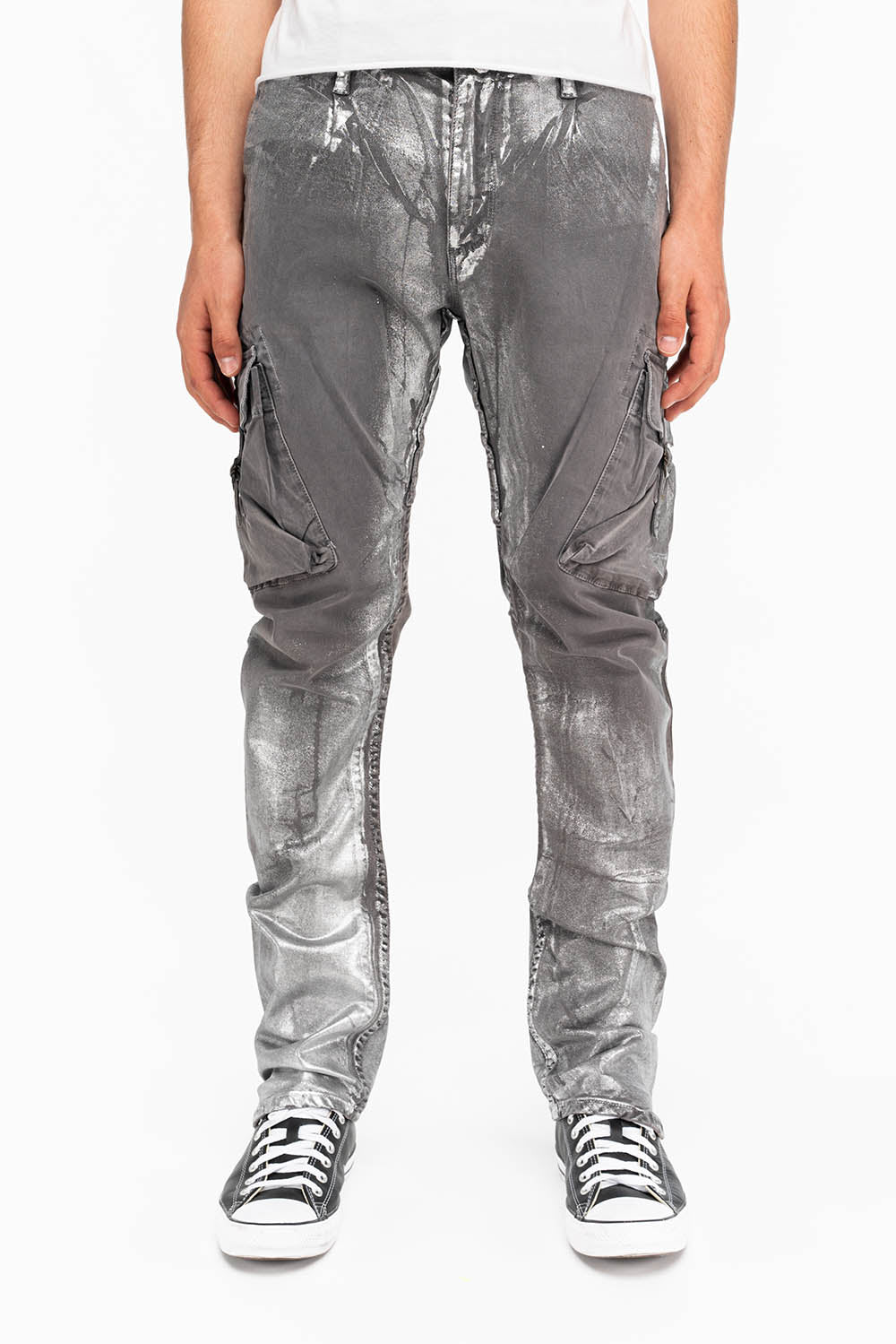 MENS MILITARY STYLE CARGO PANTS IN CHARCOAL LISA SILVER