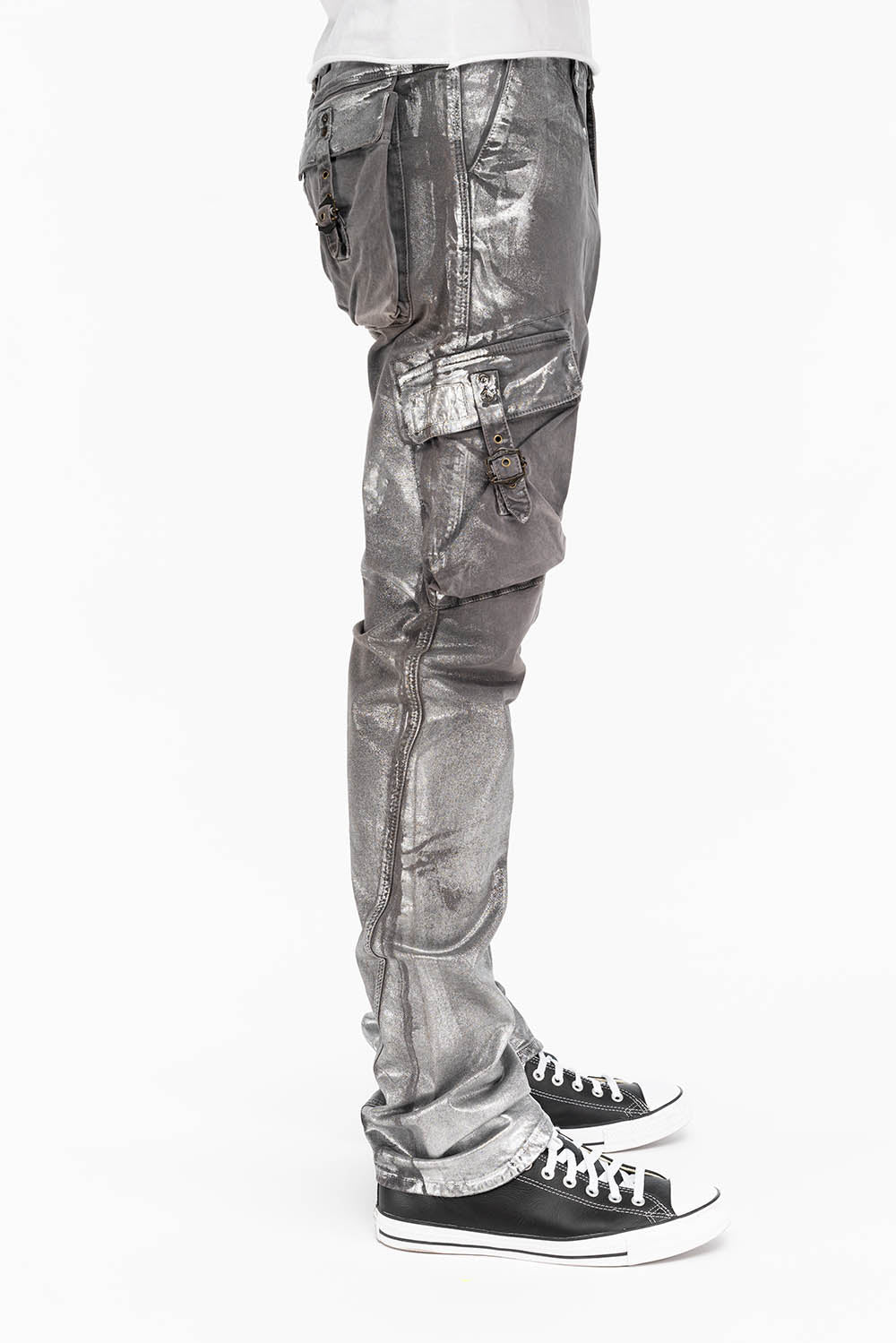 MENS MILITARY STYLE CARGO PANTS IN CHARCOAL LISA SILVER