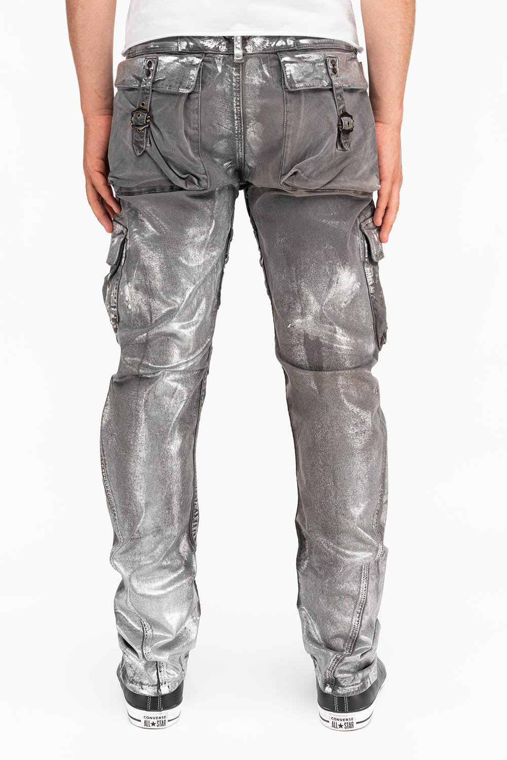 MENS MILITARY STYLE CARGO PANTS IN CHARCOAL LISA SILVER