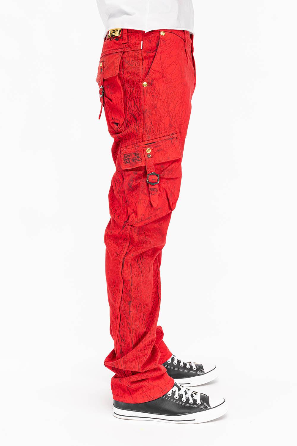 MENS MILITARY STYLE CARGO PANTS IN CRACKLE RED