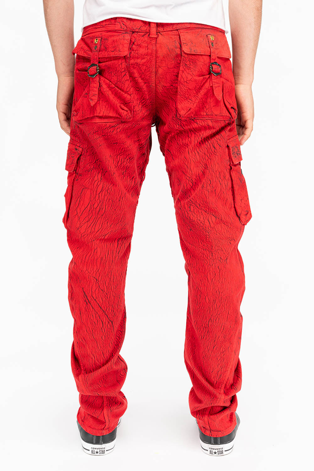 MENS MILITARY STYLE CARGO PANTS IN CRACKLE RED