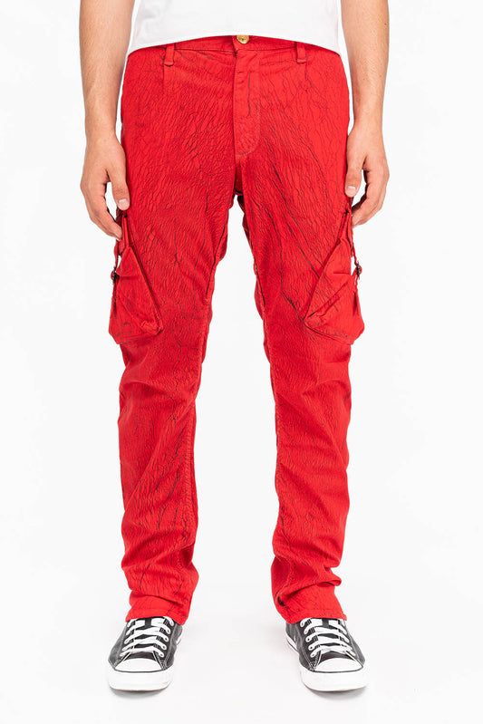 MENS MILITARY STYLE CARGO PANTS IN CRACKLE RED