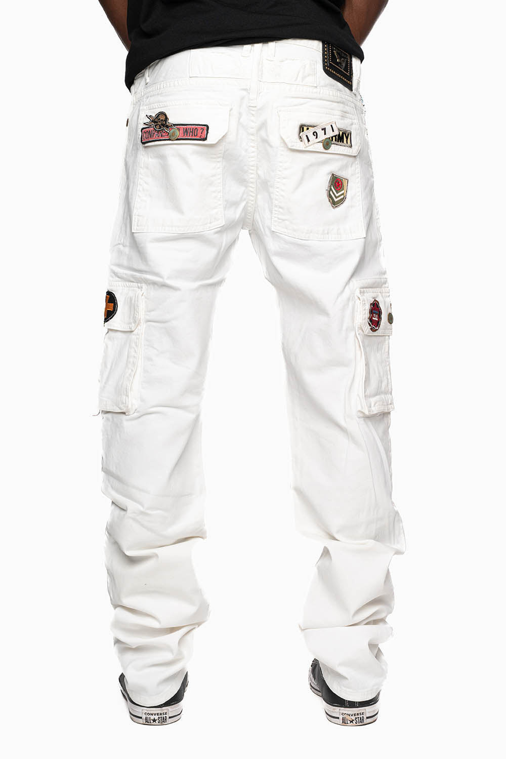 MENS MILITARY JEAN IN PURE WHITE WASH WITH PATCHES