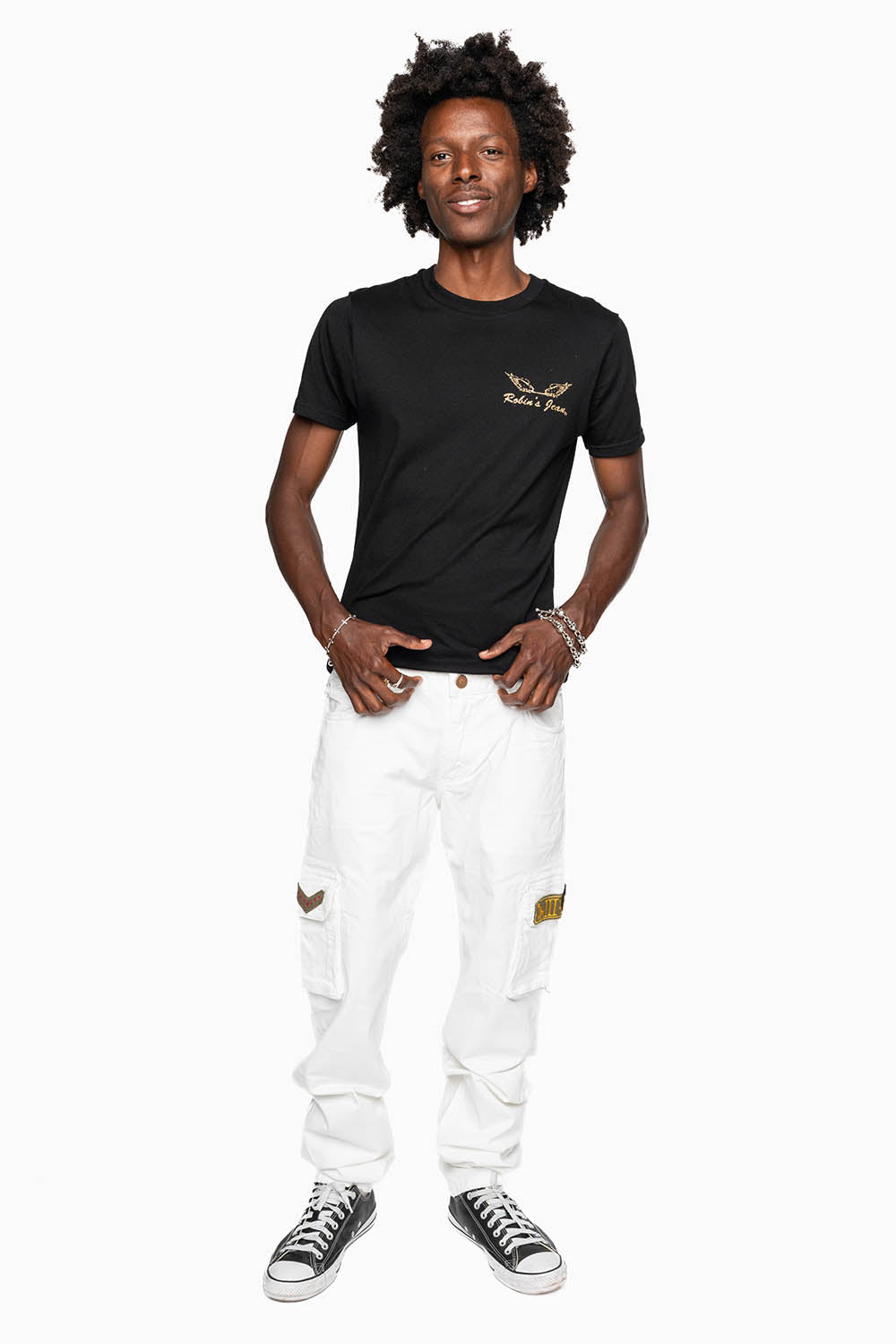 MENS MILITARY JEAN IN PURE WHITE WASH WITH PATCHES