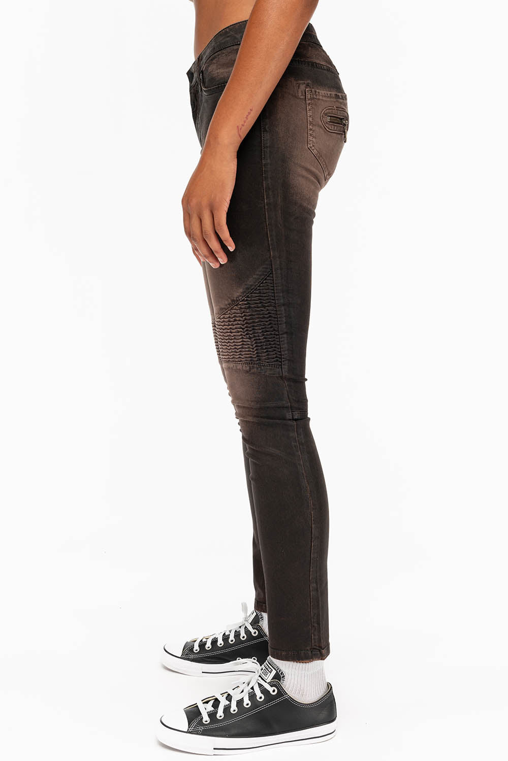 ROBIN'S WOMENS SKINNY BIKER JEANS MOTO IN TOFFE IRENE BLACK