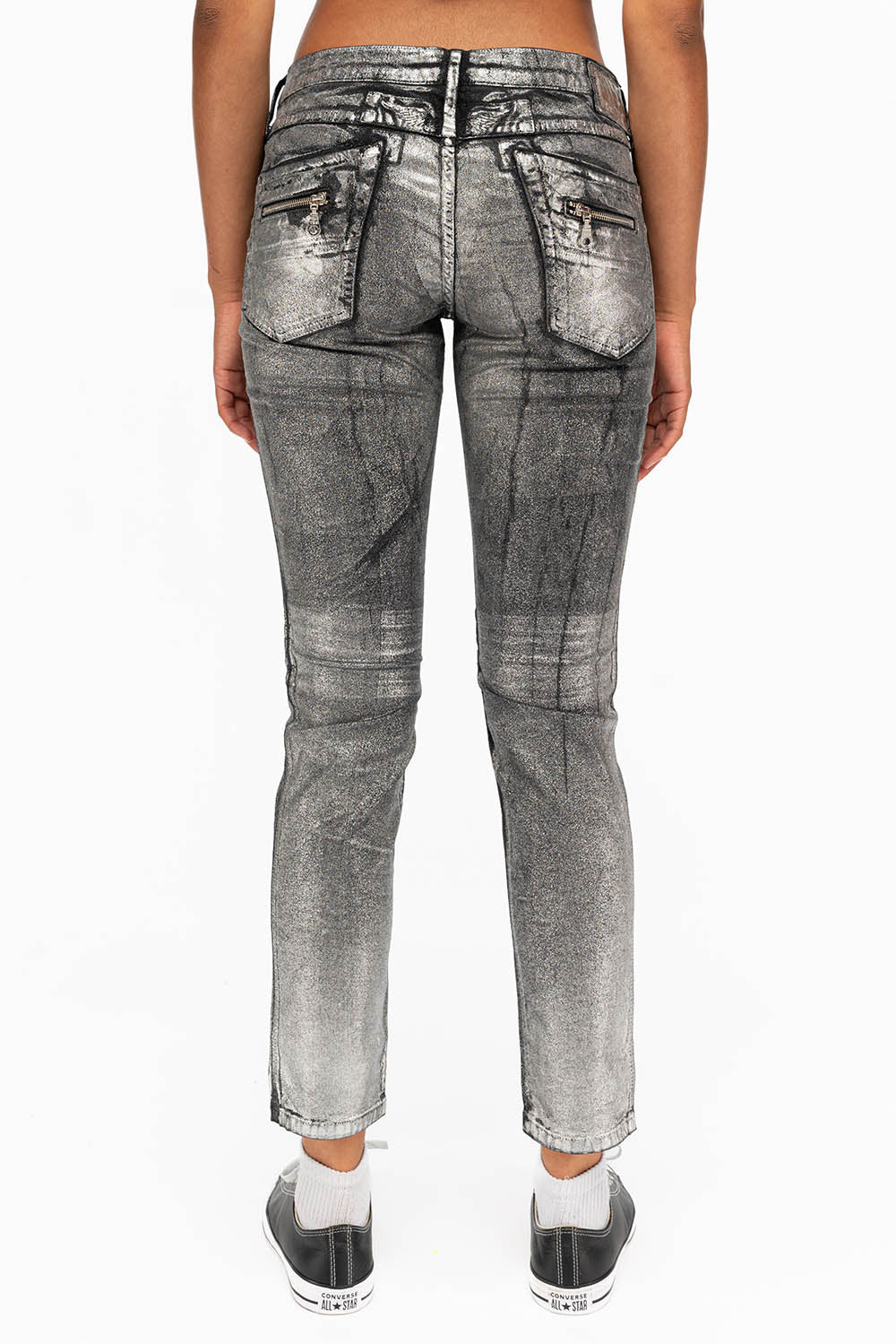 ROBIN'S BIKER WOMENS JEANS IN DECAL SILVER