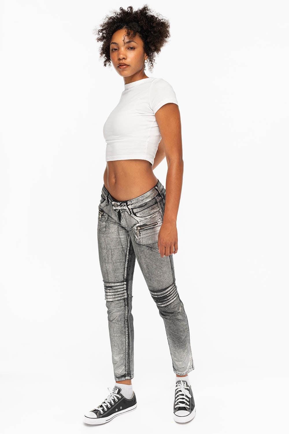 ROBIN'S BIKER WOMENS JEANS IN DECAL SILVER