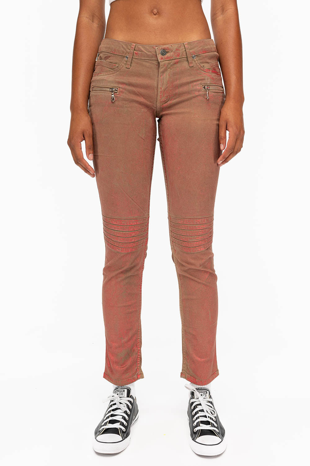 ROBIN'S BIKER WOMENS JEANS IN KHAKI RED FOIL