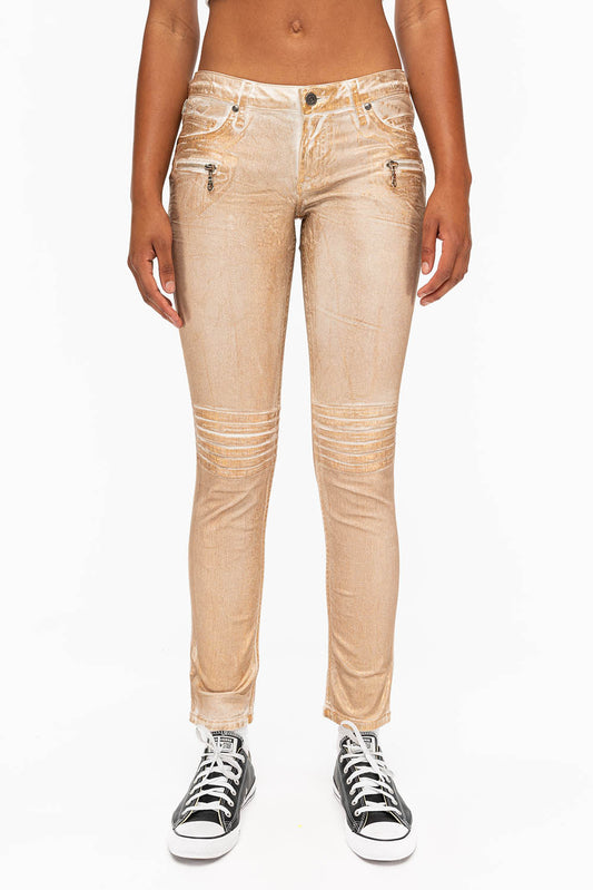 ROBIN'S BIKER WOMENS JEANS IN WHITE GOLD STRIPE FOIL