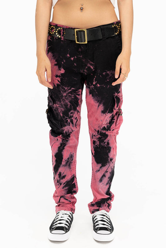 MILITARY STYLE WOMENS CARGO PANTS IN TIE DYE PINK