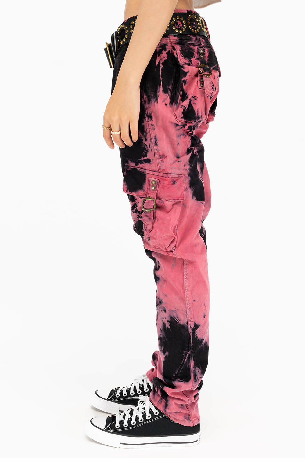 MILITARY STYLE WOMENS CARGO PANTS IN TIE DYE PINK