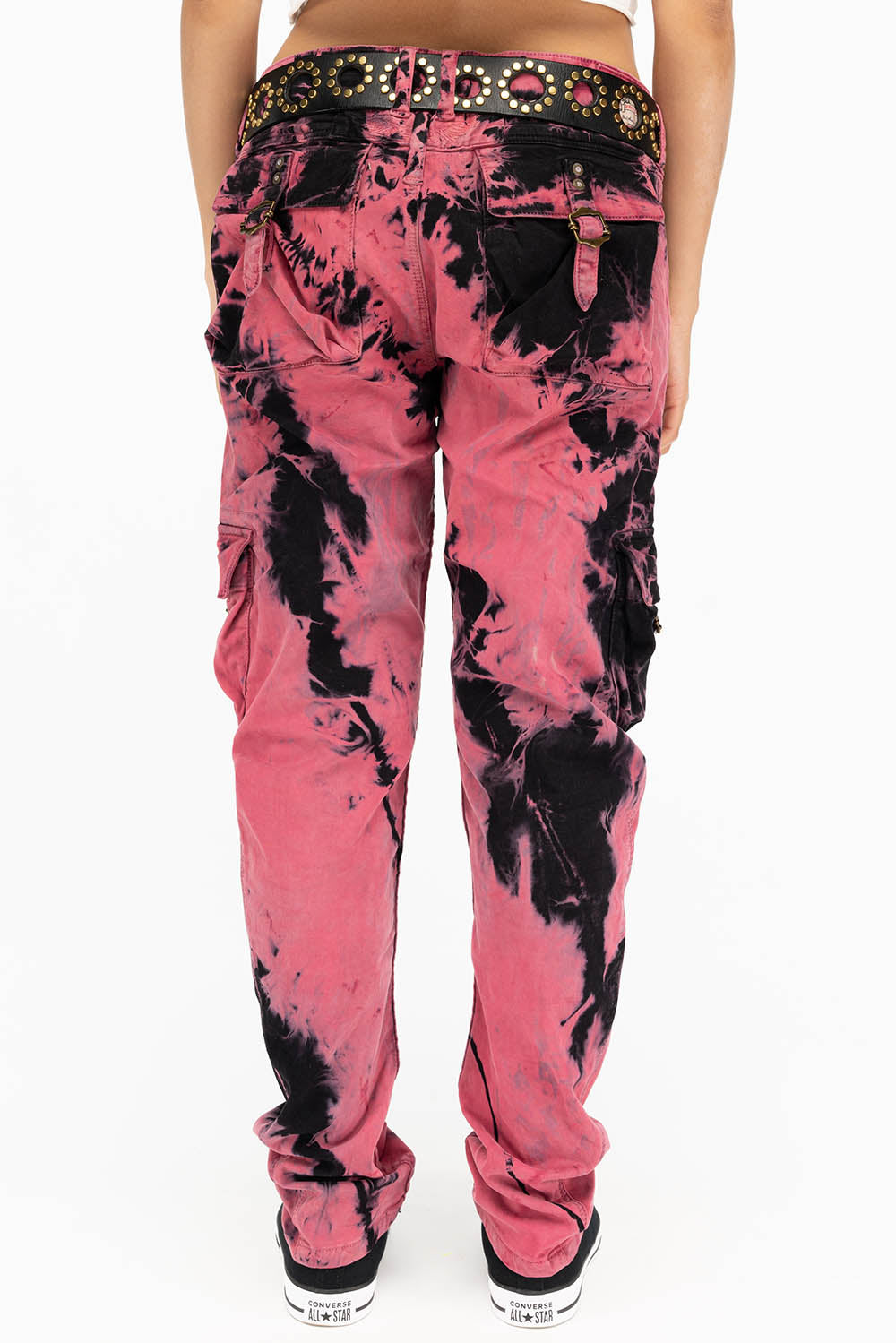 MILITARY STYLE WOMENS CARGO PANTS IN TIE DYE PINK