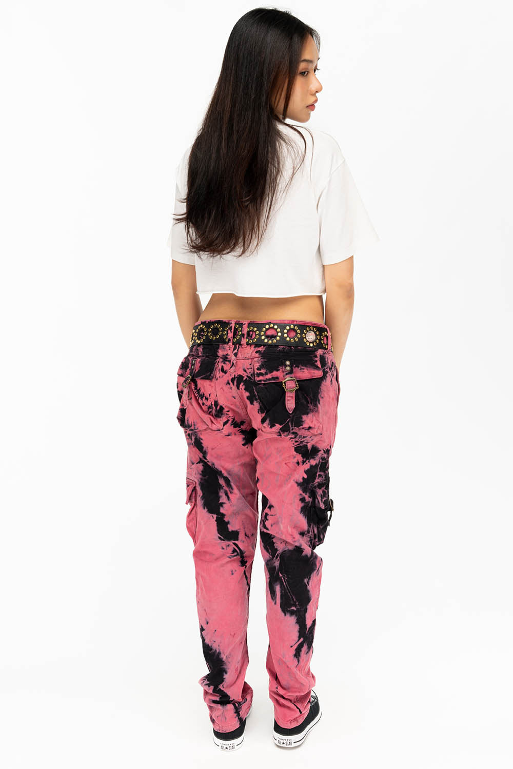 MILITARY STYLE WOMENS CARGO PANTS IN TIE DYE PINK