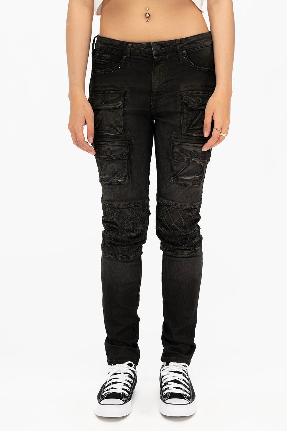 ROBIN'S MILITARY INSPIRED WOMENS SKINNY UTILITARIAN JEANS IN LA BLACK